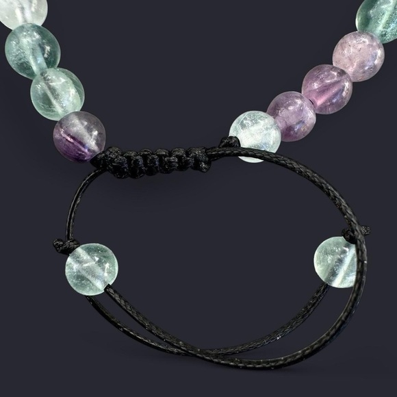 Fluorite Adjustable Gemstone Bead Bracelet 6mm - Picture 5 of 6